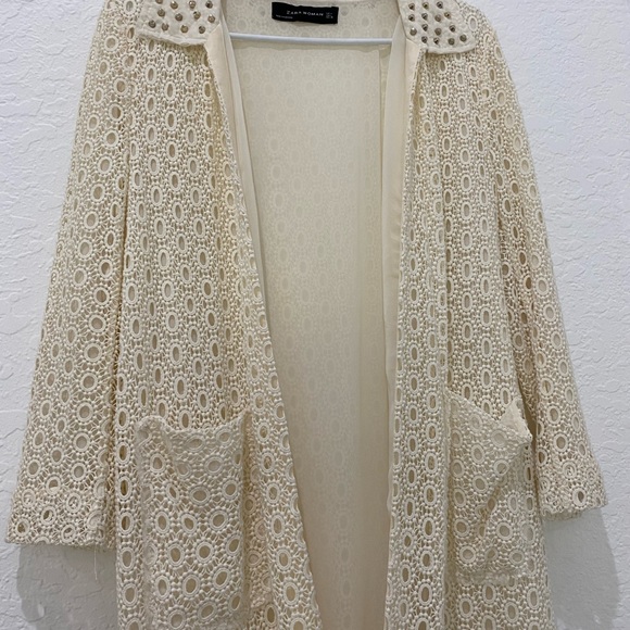 🌸PRICE⬇️• ZARA - Dressy Cream Knit Coat - size Large - Picture 2 of 8